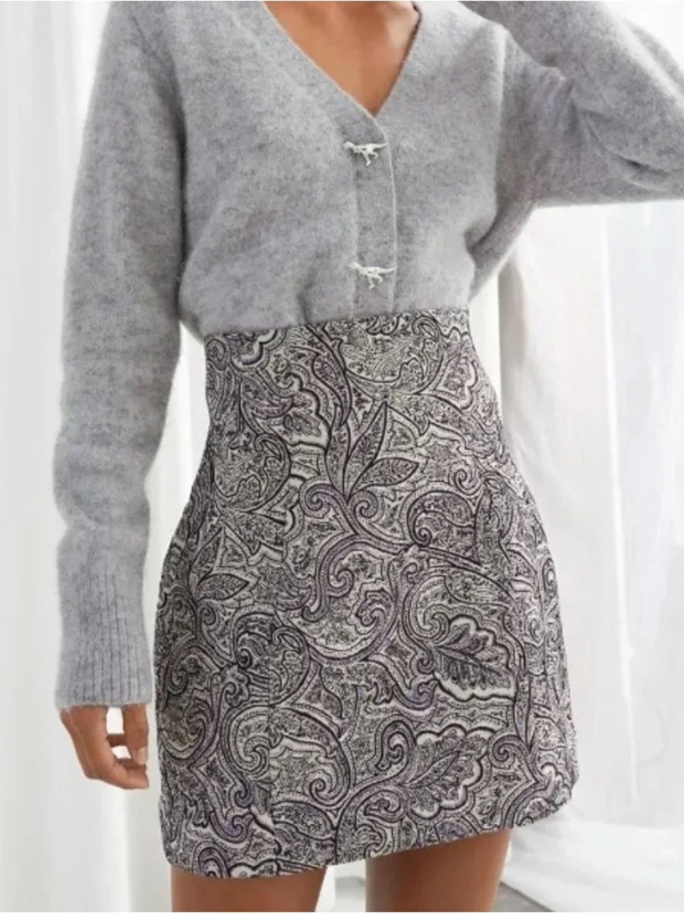 & Other Stories Lilac and Black Paisley Mini Skirt